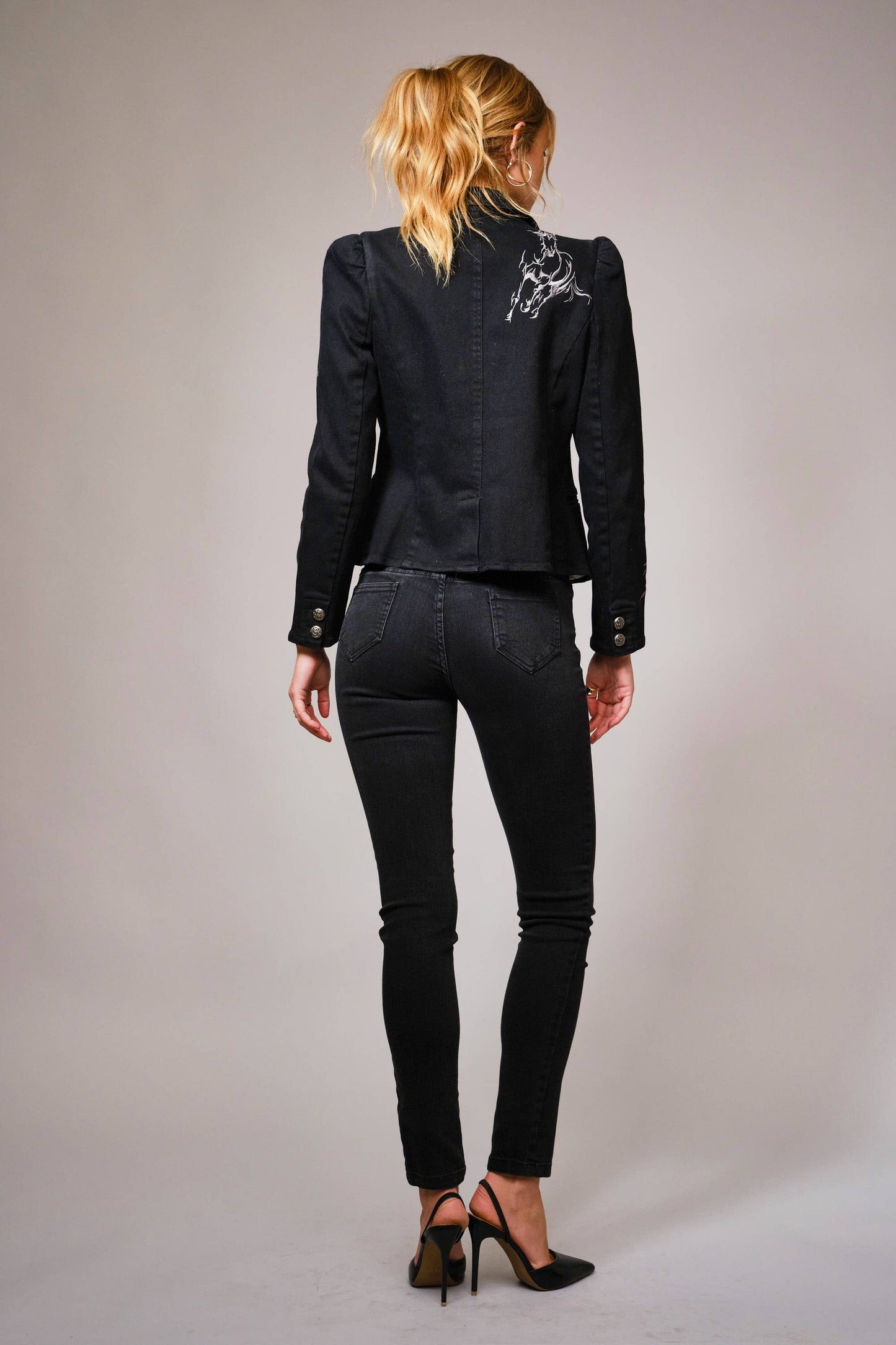 Stretch Denim Embroidered Western Blazer