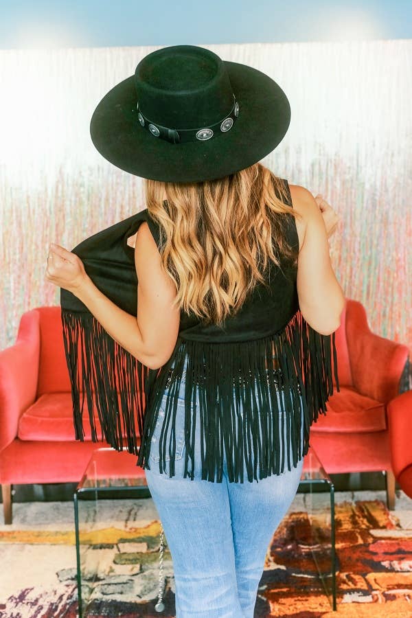 Black Suede Short Fringe Vest