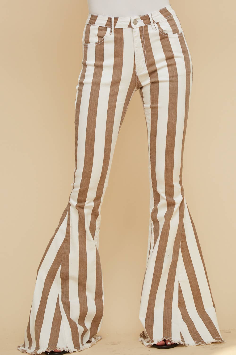 TAUPE STRIPE WESTERN DENIM BELL BOTTOMS
