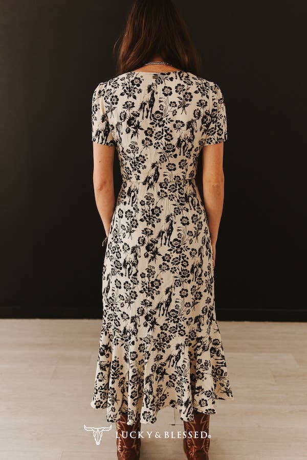Cream Floral Ruffle Western Dress