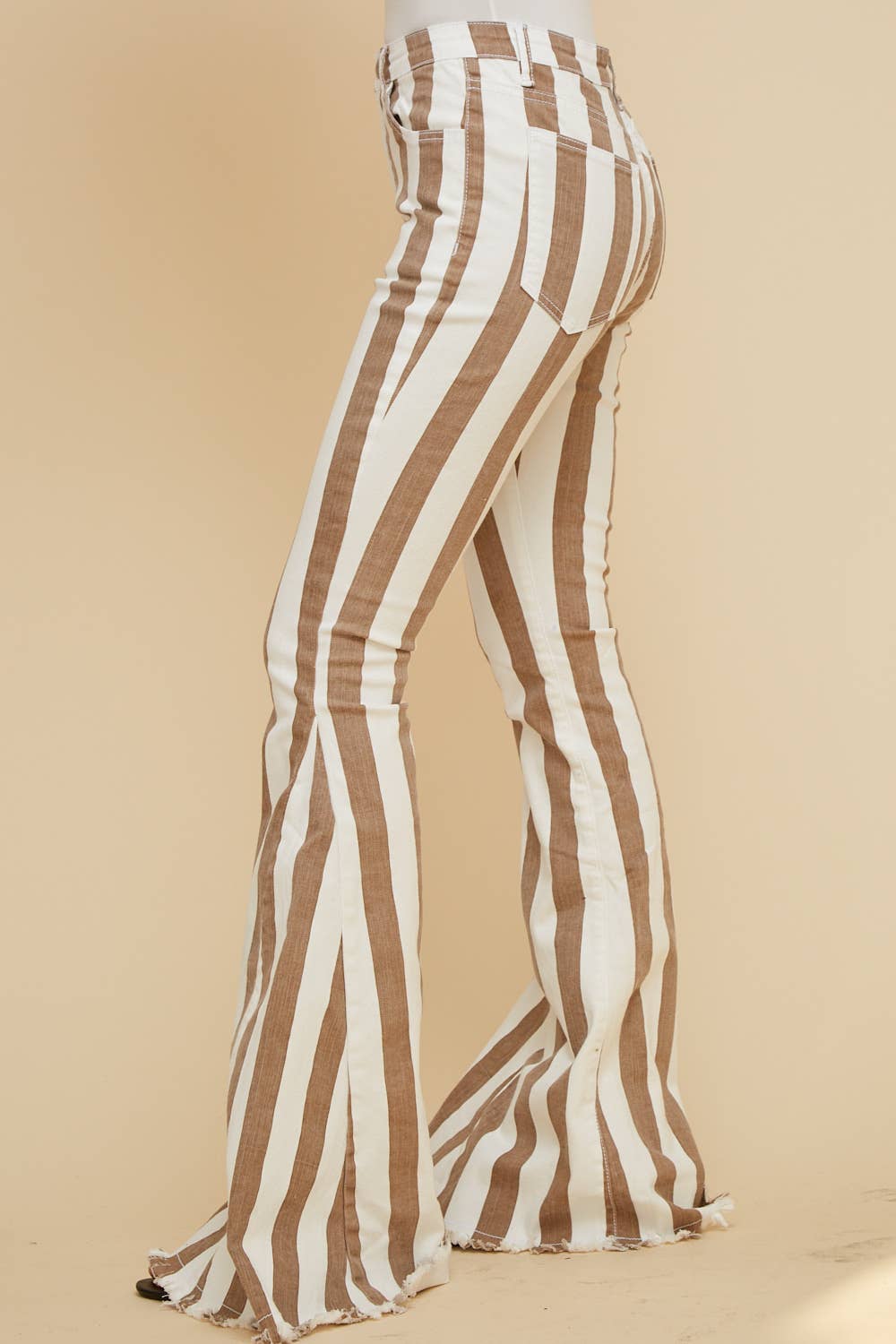 TAUPE STRIPE WESTERN DENIM BELL BOTTOMS