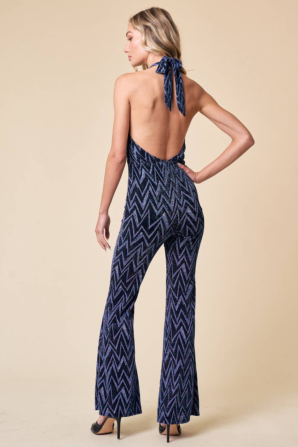 HOLIDAY CHEVRON HALTER JUMPSUIT / FLARES