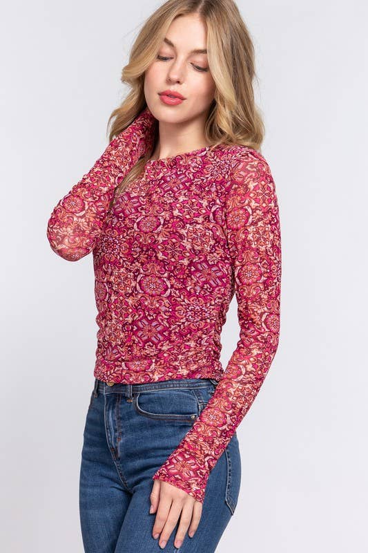 Floral Printed Mesh Top