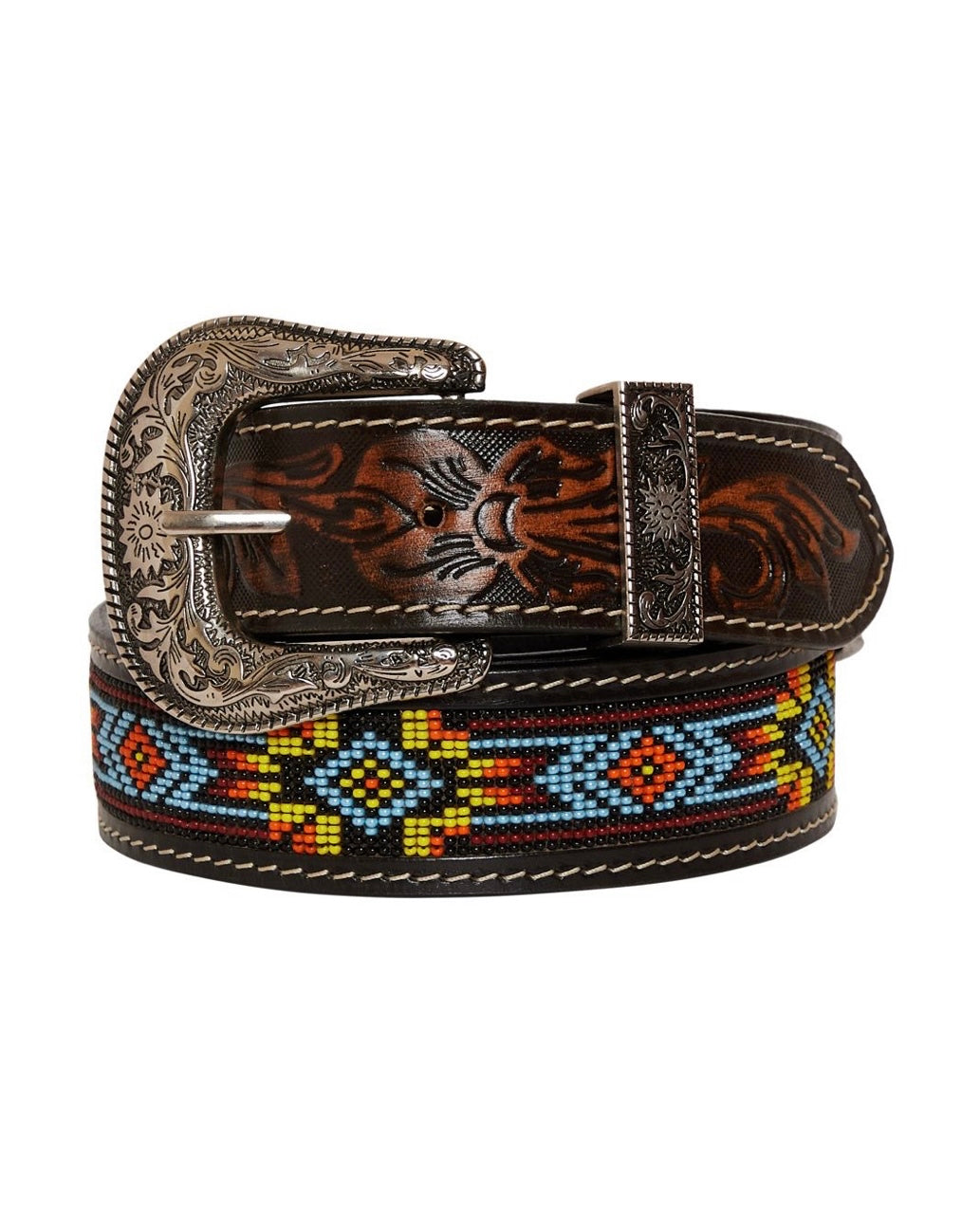 POLYCHROME HAND TOOLED LEATHER BELT