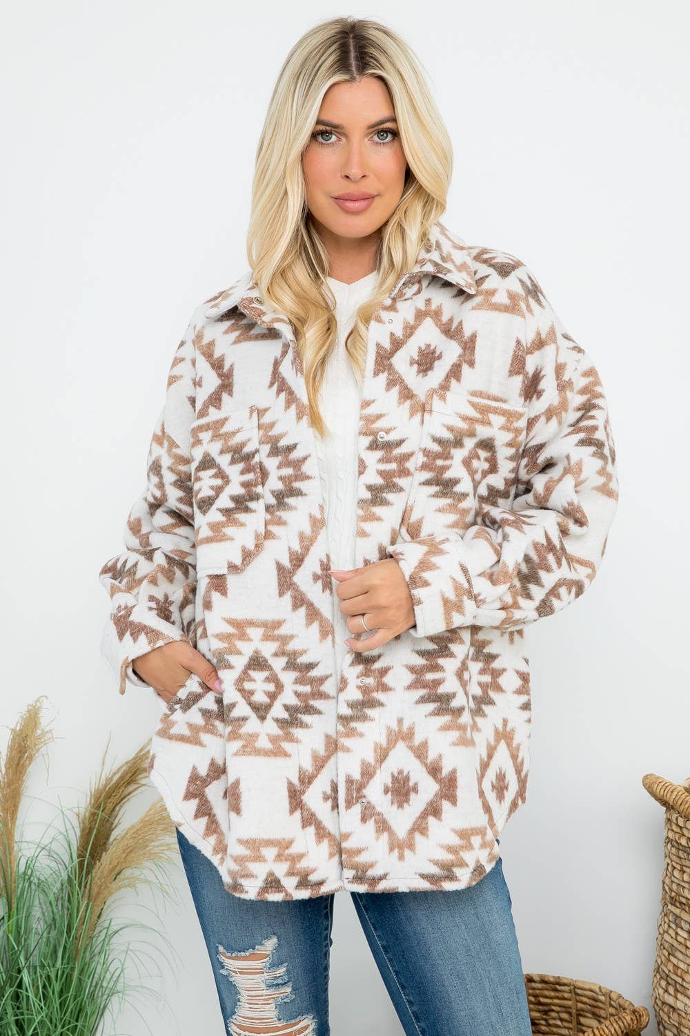 Wool Like Aztec Print Shacket