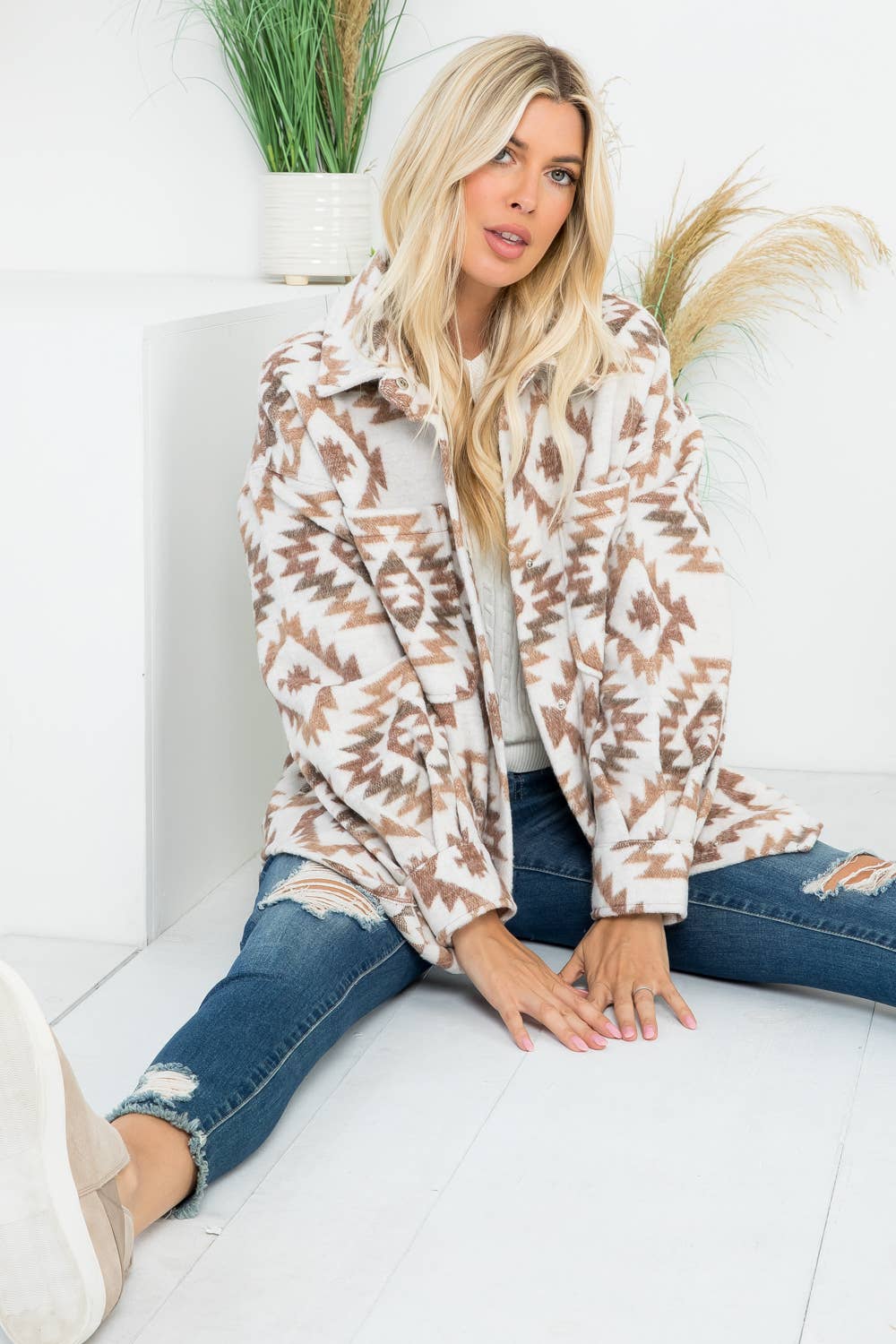 Wool Like Aztec Print Shacket