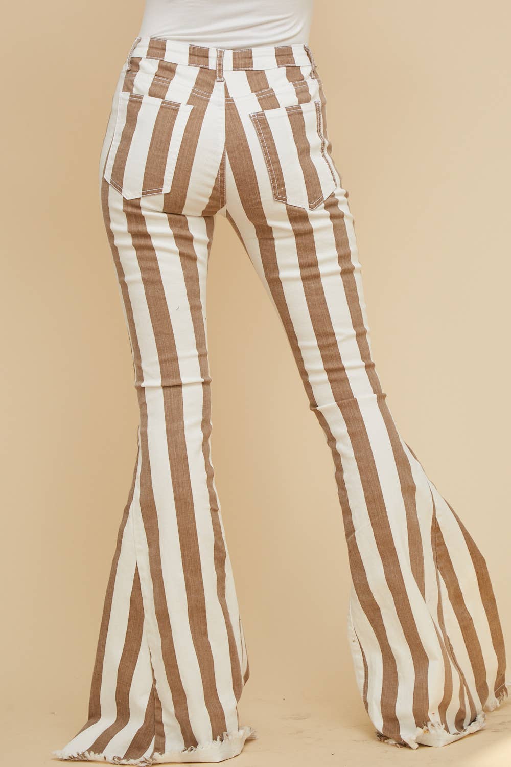 TAUPE STRIPE WESTERN DENIM BELL BOTTOMS