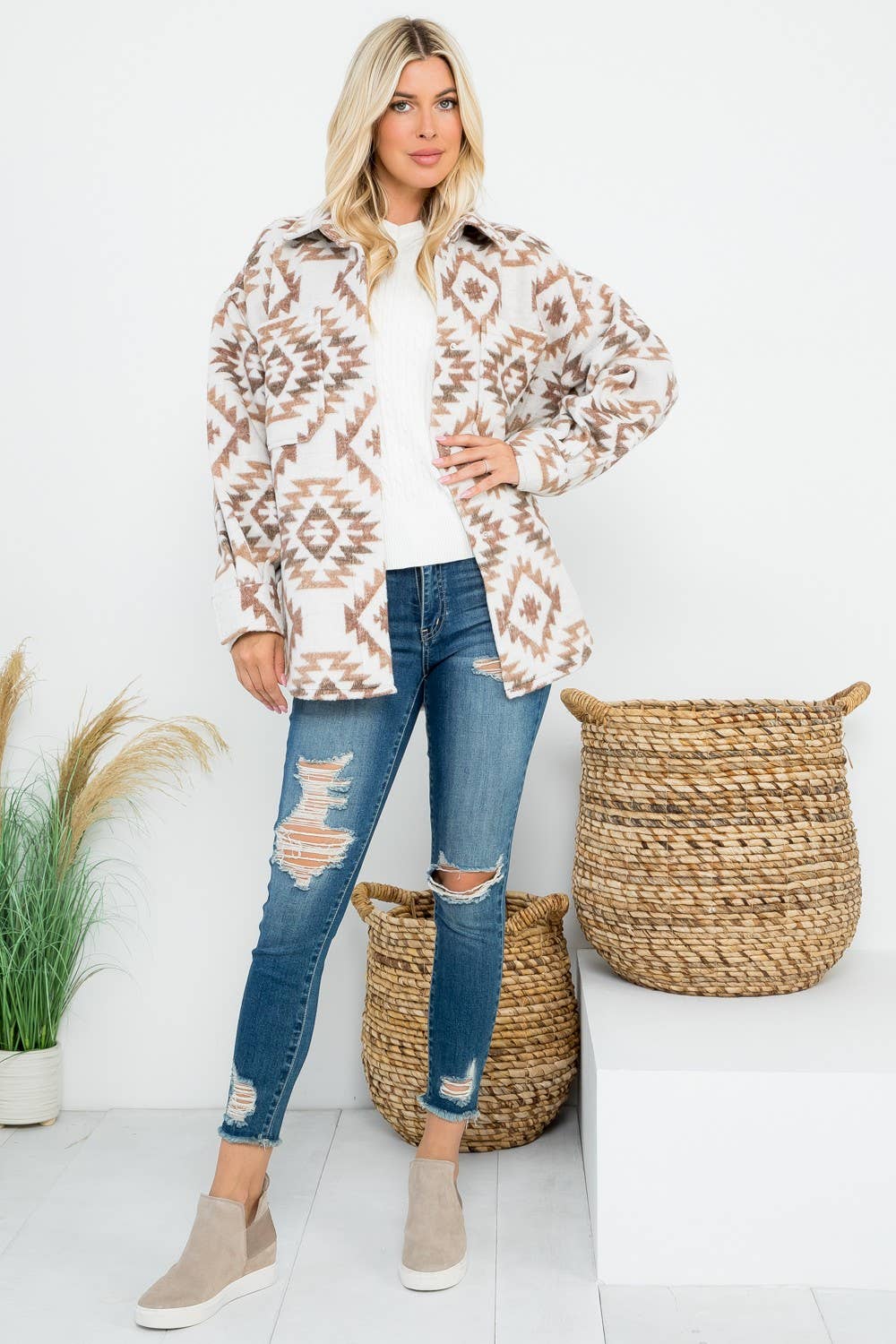 Wool Like Aztec Print Shacket