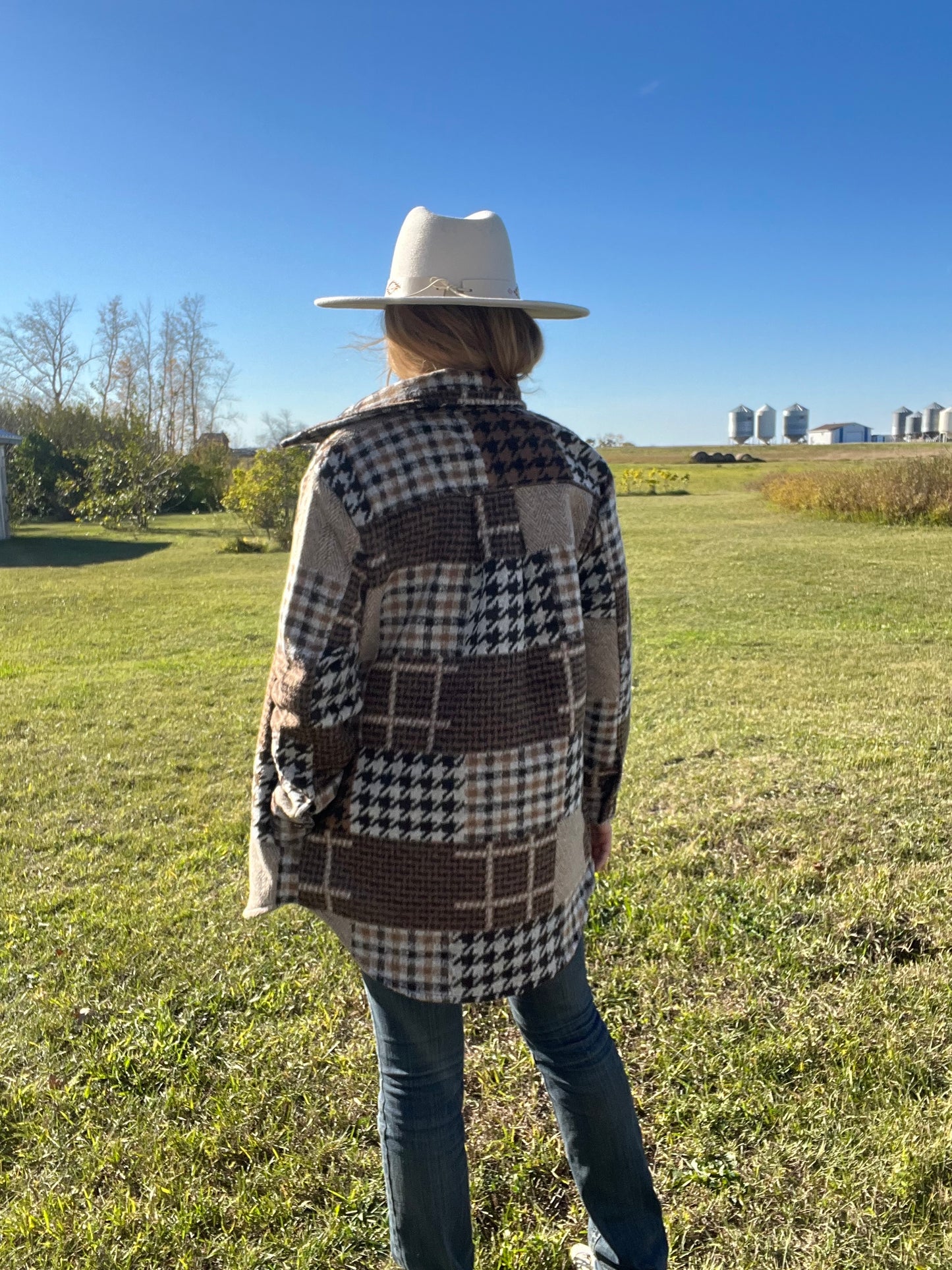 Brown Block Pattern Patterned Shacket