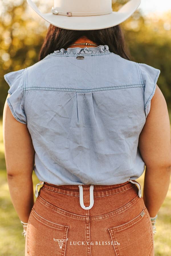 Light Blue Button Down Ruffle Top