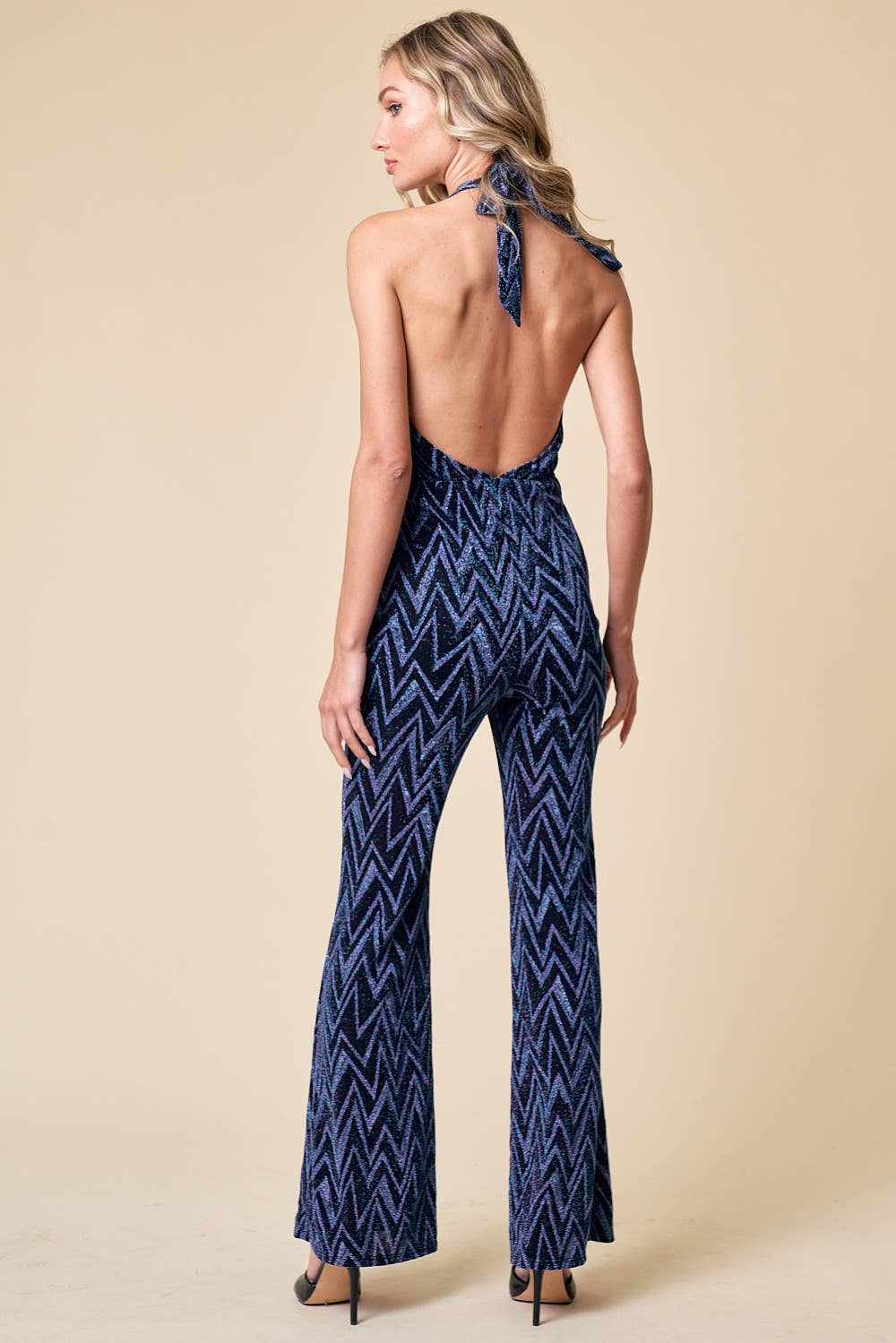 HOLIDAY CHEVRON HALTER JUMPSUIT / FLARES