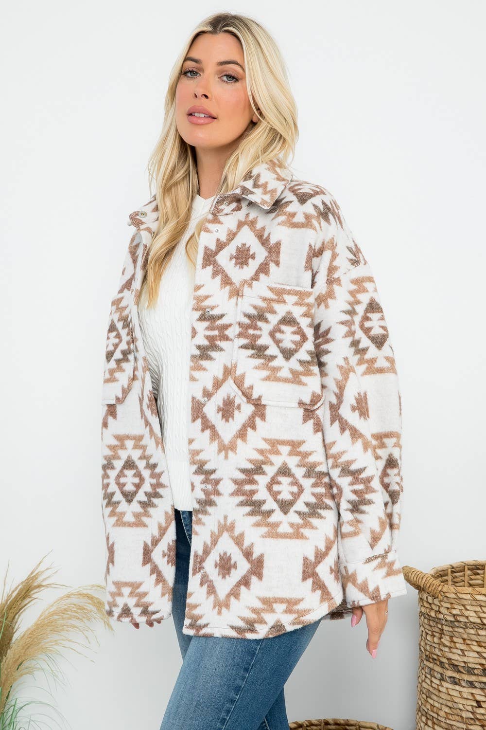 Wool Like Aztec Print Shacket