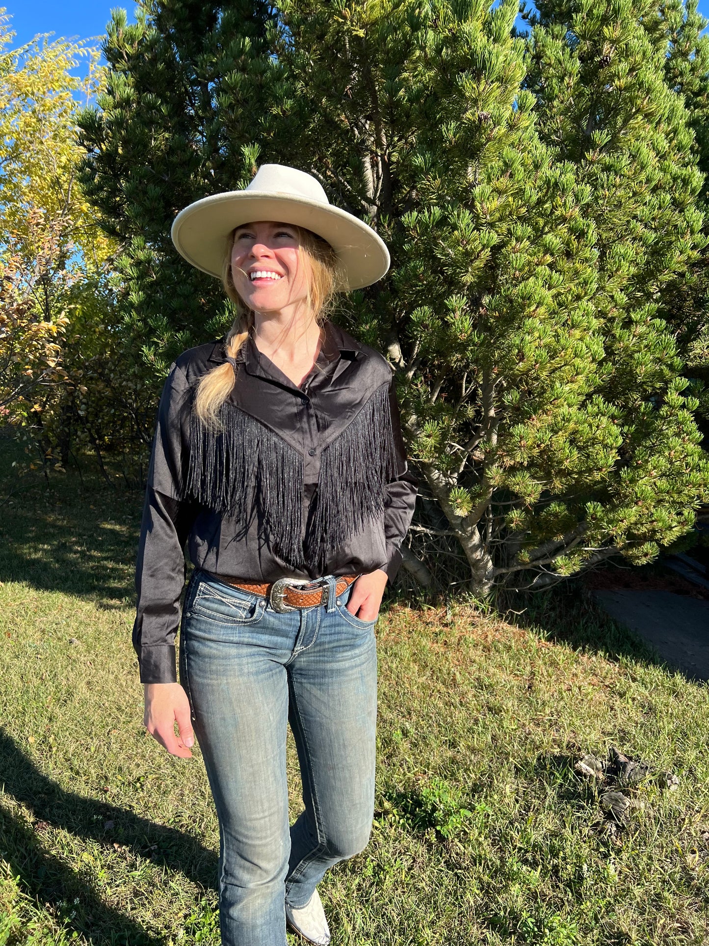 Satin Blouse with Fringe