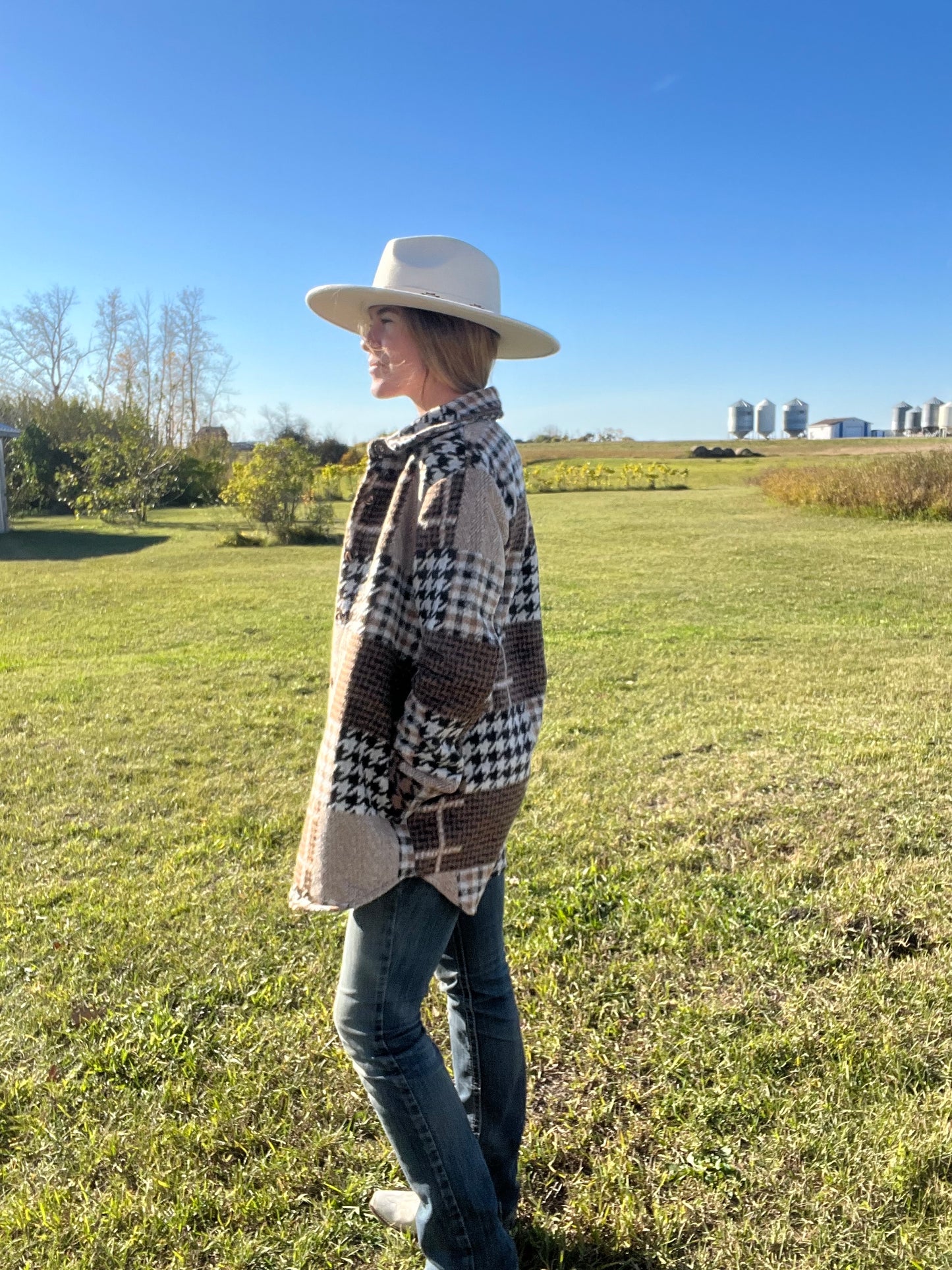 Brown Block Pattern Patterned Shacket