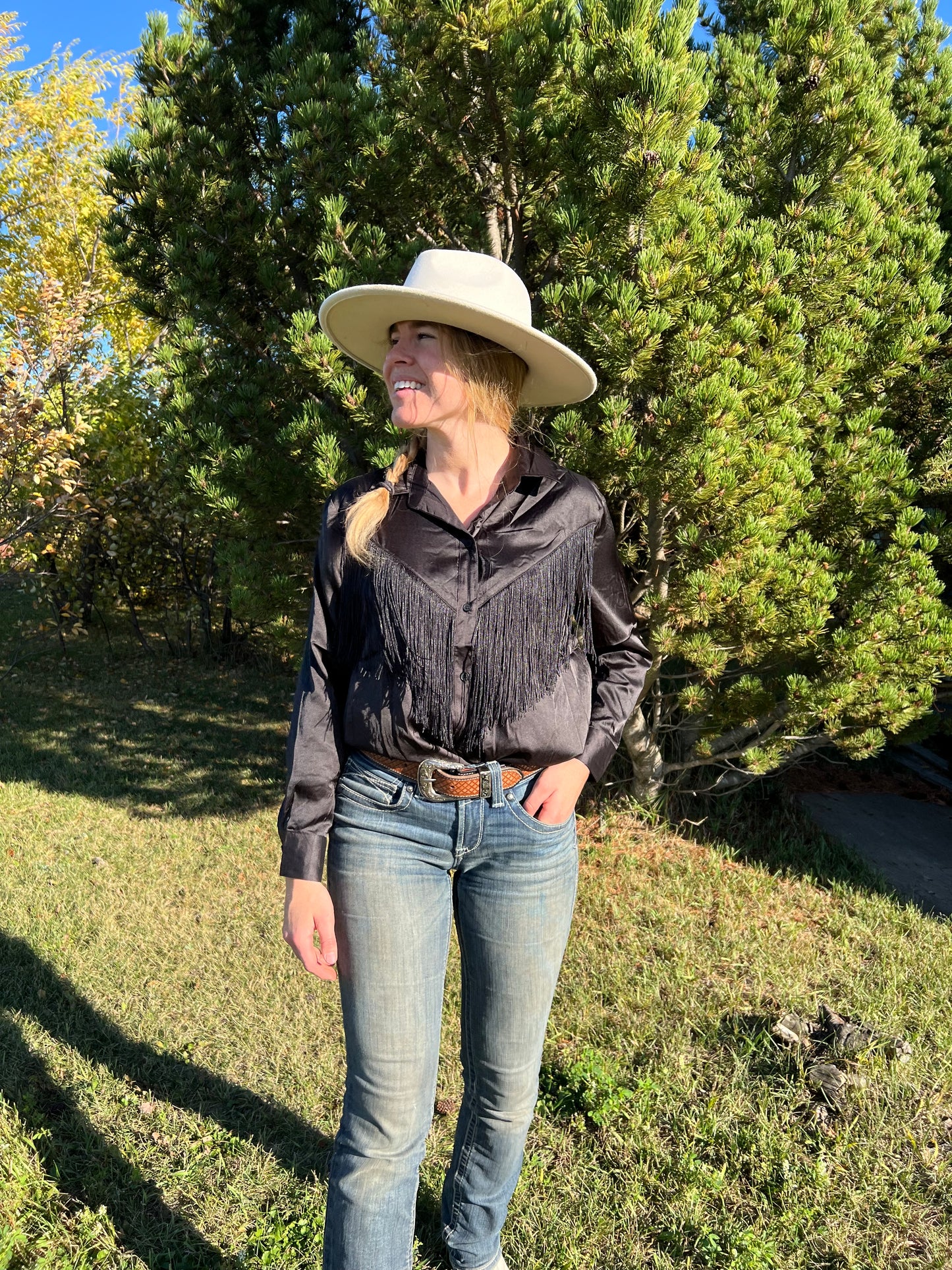 Satin Blouse with Fringe