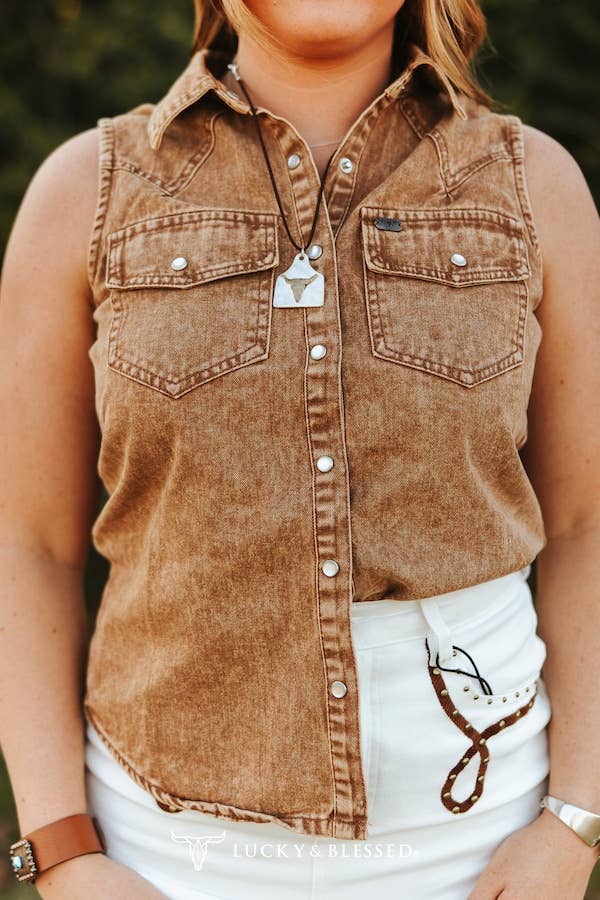 Denim Button Down Sleeveless Shirt