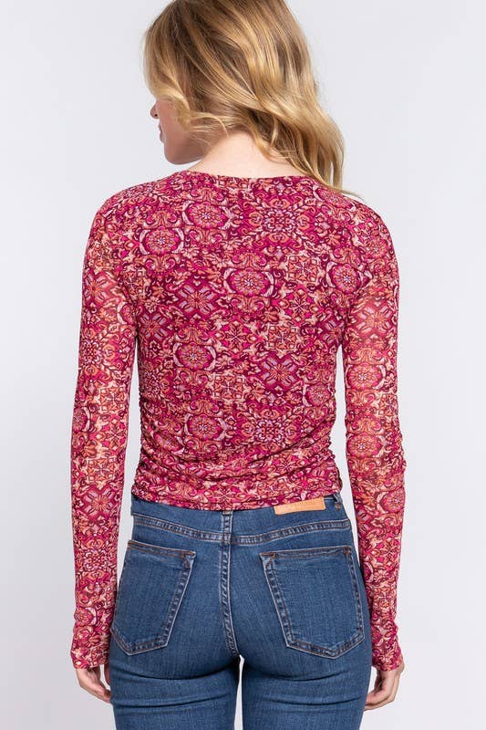 Floral Printed Mesh Top