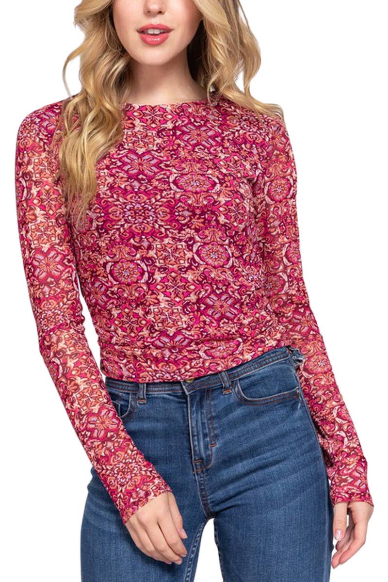 Floral Printed Mesh Top