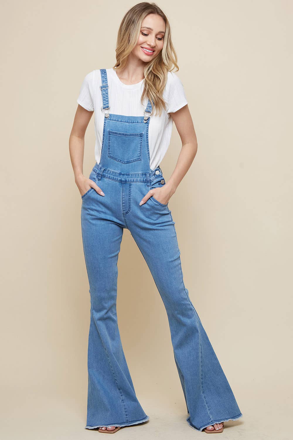 LIGHT DENIM DENIM FLARED OVERALL PANTS