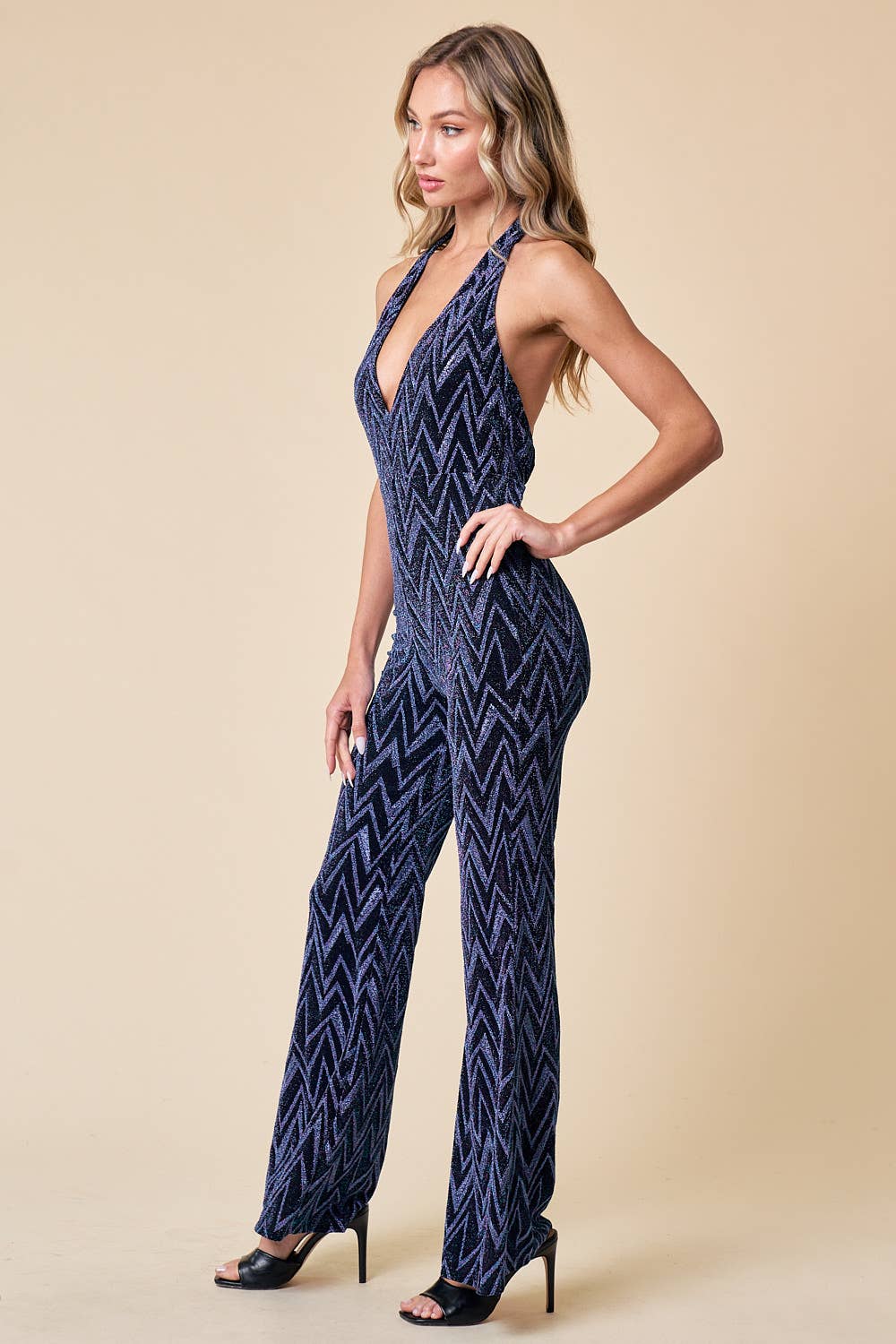 HOLIDAY CHEVRON HALTER JUMPSUIT / FLARES