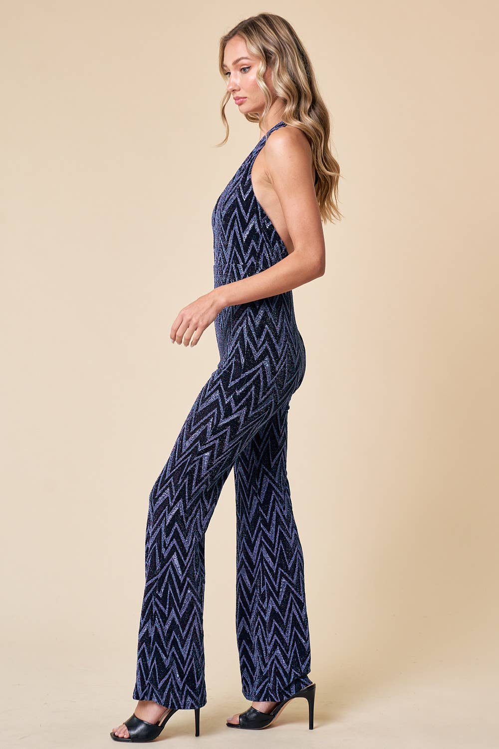 HOLIDAY CHEVRON HALTER JUMPSUIT / FLARES