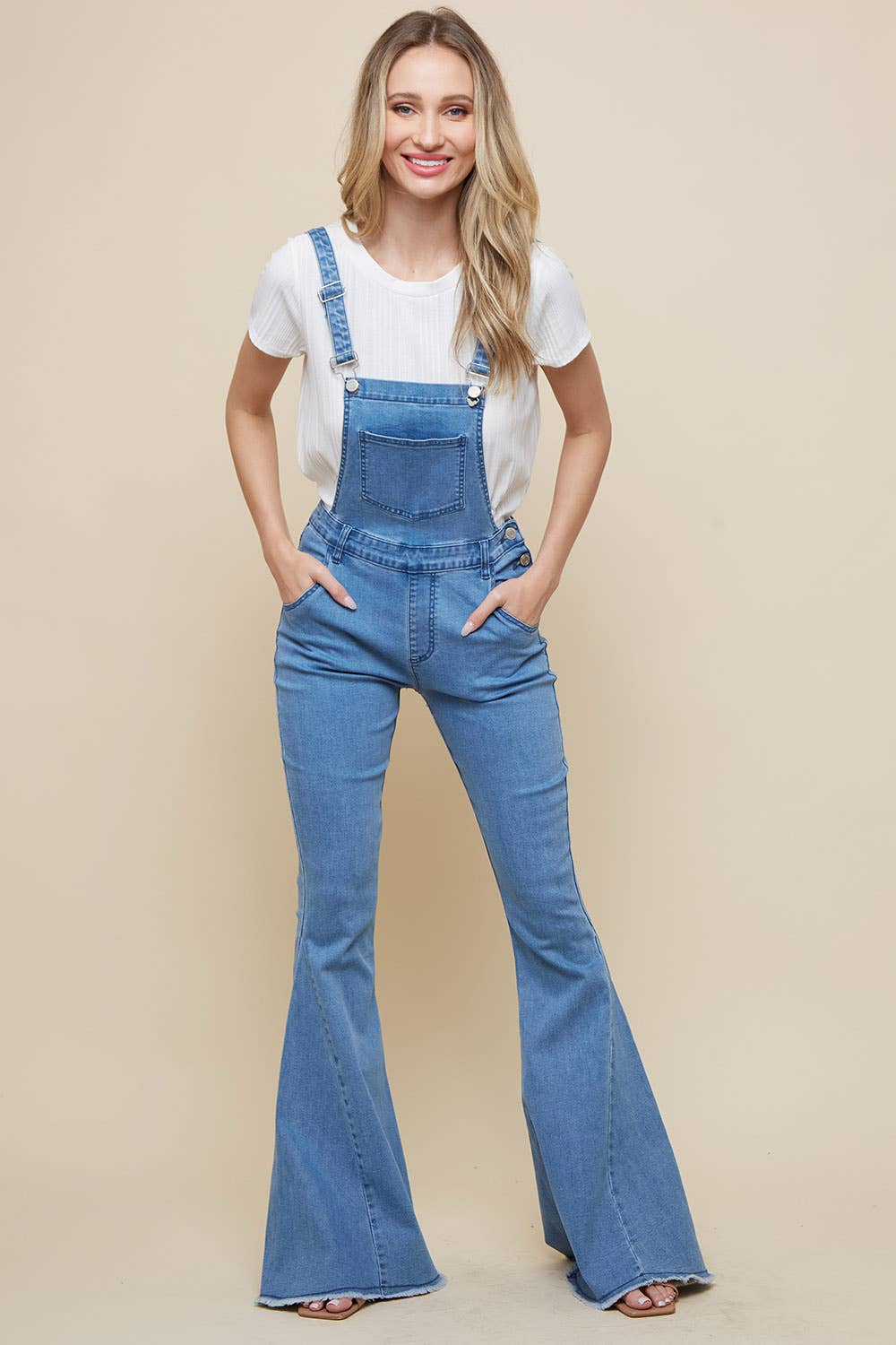 LIGHT DENIM DENIM FLARED OVERALL PANTS