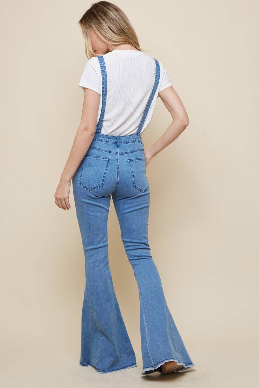 LIGHT DENIM DENIM FLARED OVERALL PANTS