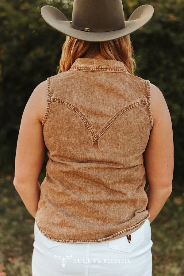 Denim Button Down Sleeveless Shirt