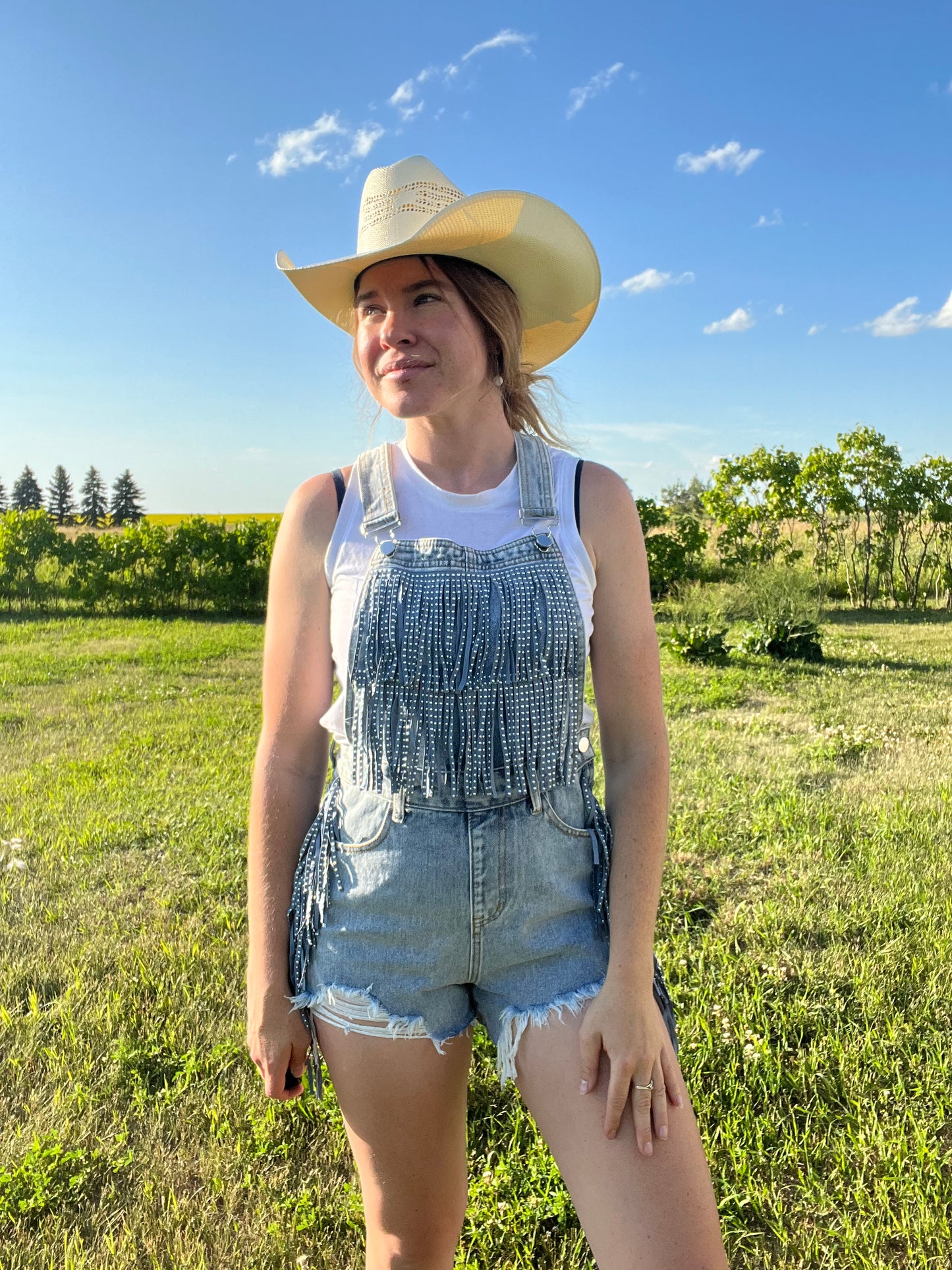 Fringe Studded Denim Overalls