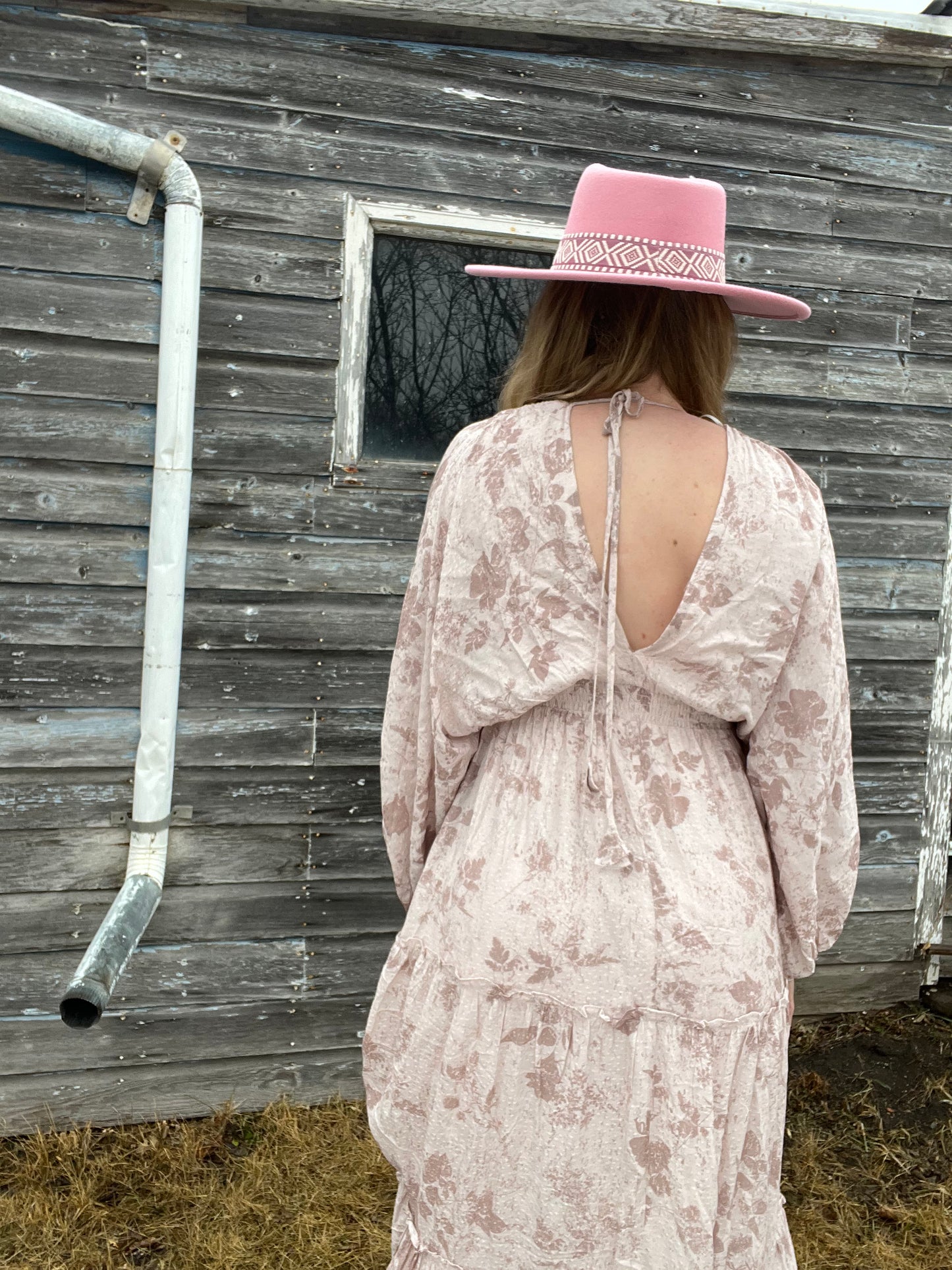 Blush Floral Dolmen Maxi Smocked Maxi Dress