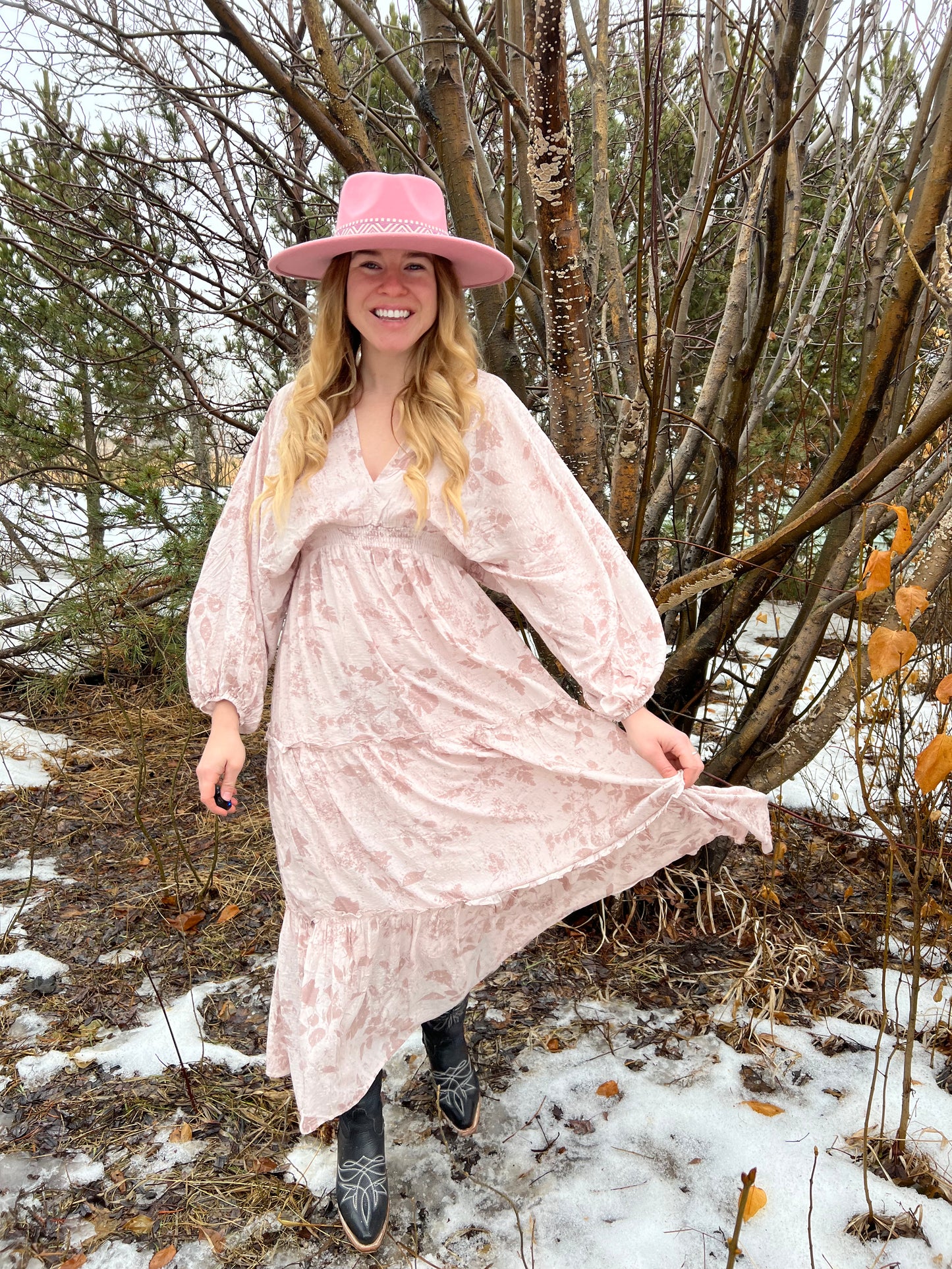 Blush Floral Dolmen Maxi Smocked Maxi Dress