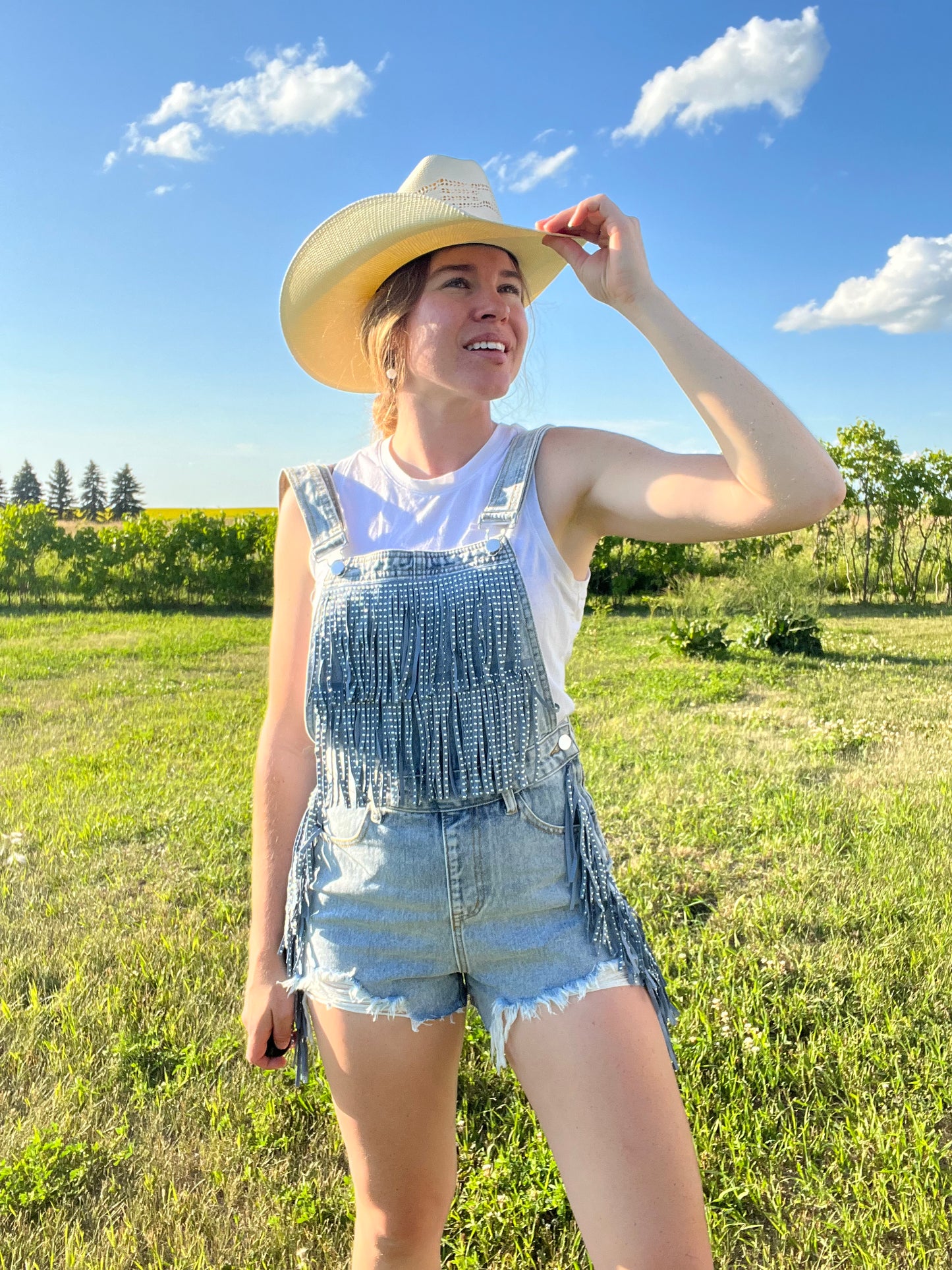 Fringe Studded Denim Overalls