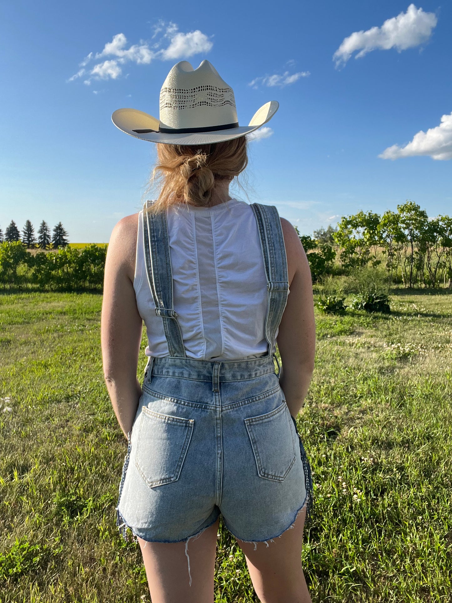 Fringe Studded Denim Overalls