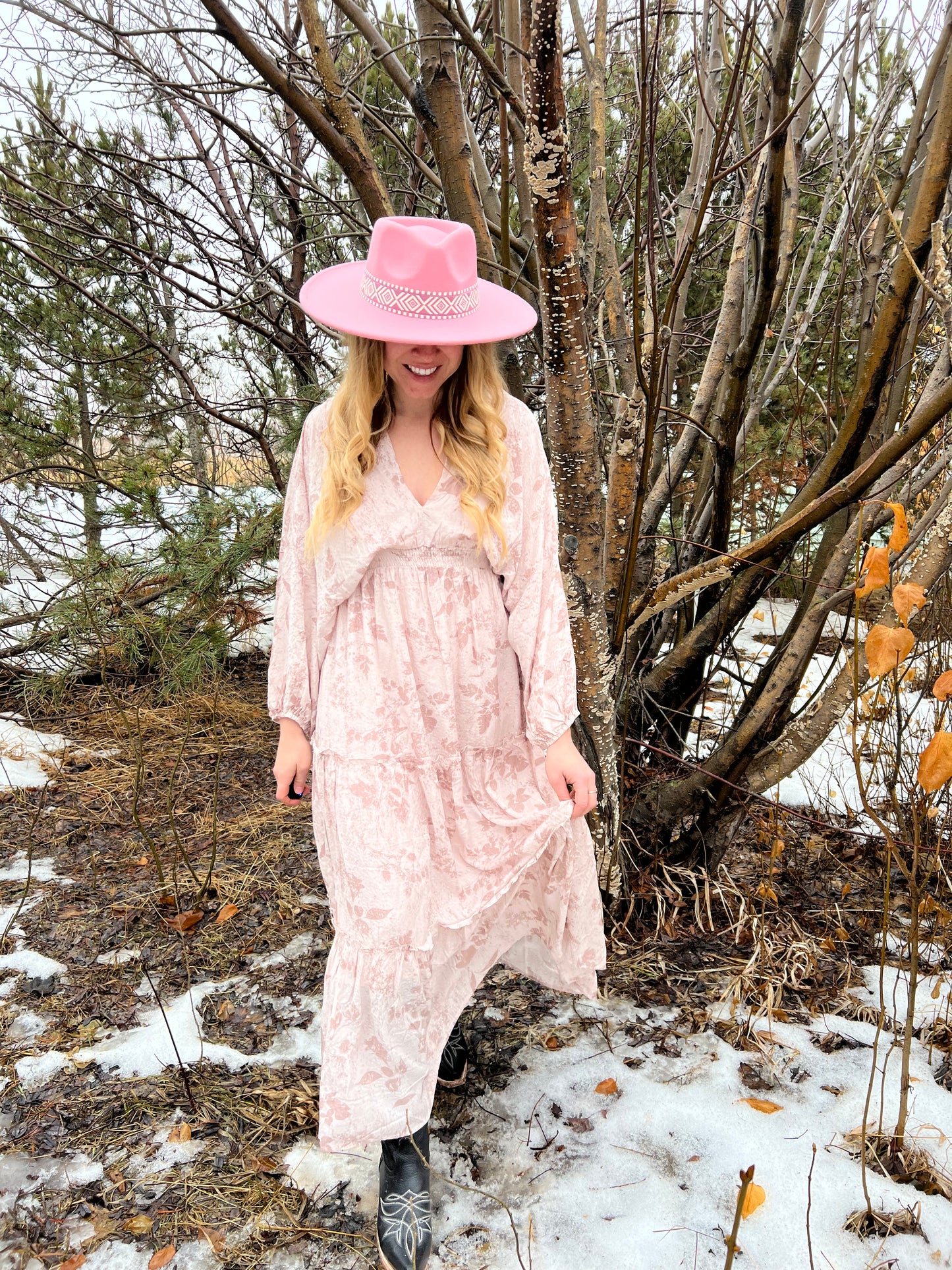 Blush Floral Dolmen Maxi Smocked Maxi Dress