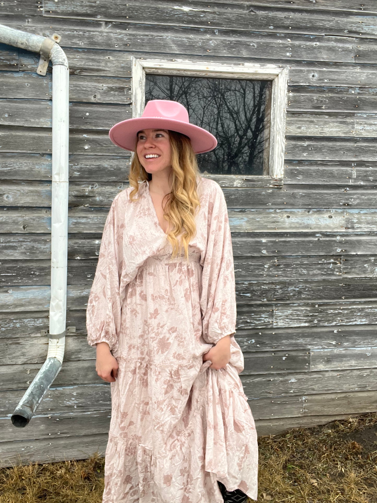 Blush Floral Dolmen Maxi Smocked Maxi Dress