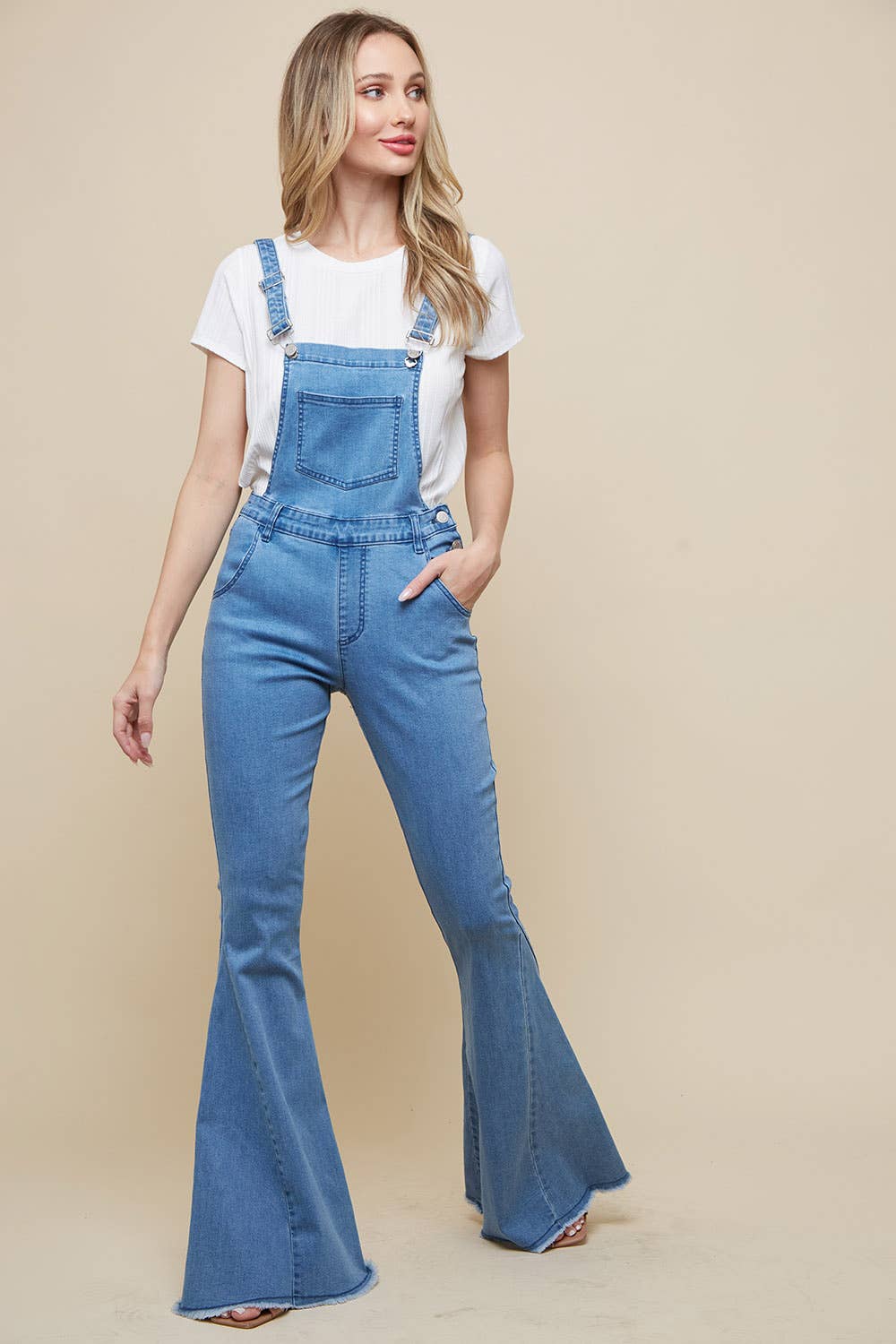 LIGHT DENIM DENIM FLARED OVERALL PANTS