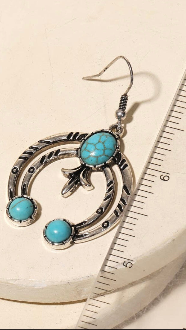 Turquoise Bead Arch Western Drop Earrings