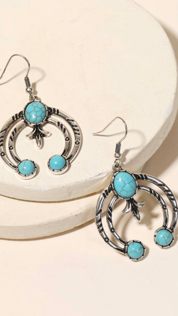 Turquoise Bead Arch Western Drop Earrings